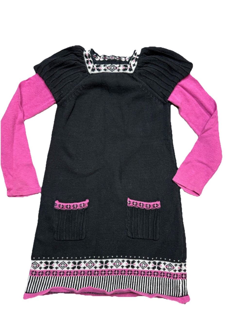 Toddler Girl 5T Maggie & Zoe winter sweater dress Black Pink Knit Fair Isle